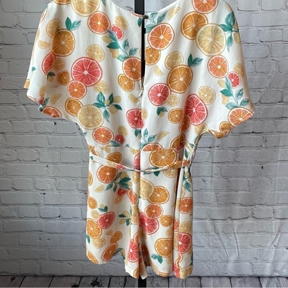 June & Hudson Short Wrap Printed Romper Citrus Print Size Small - Picture 4 of 6